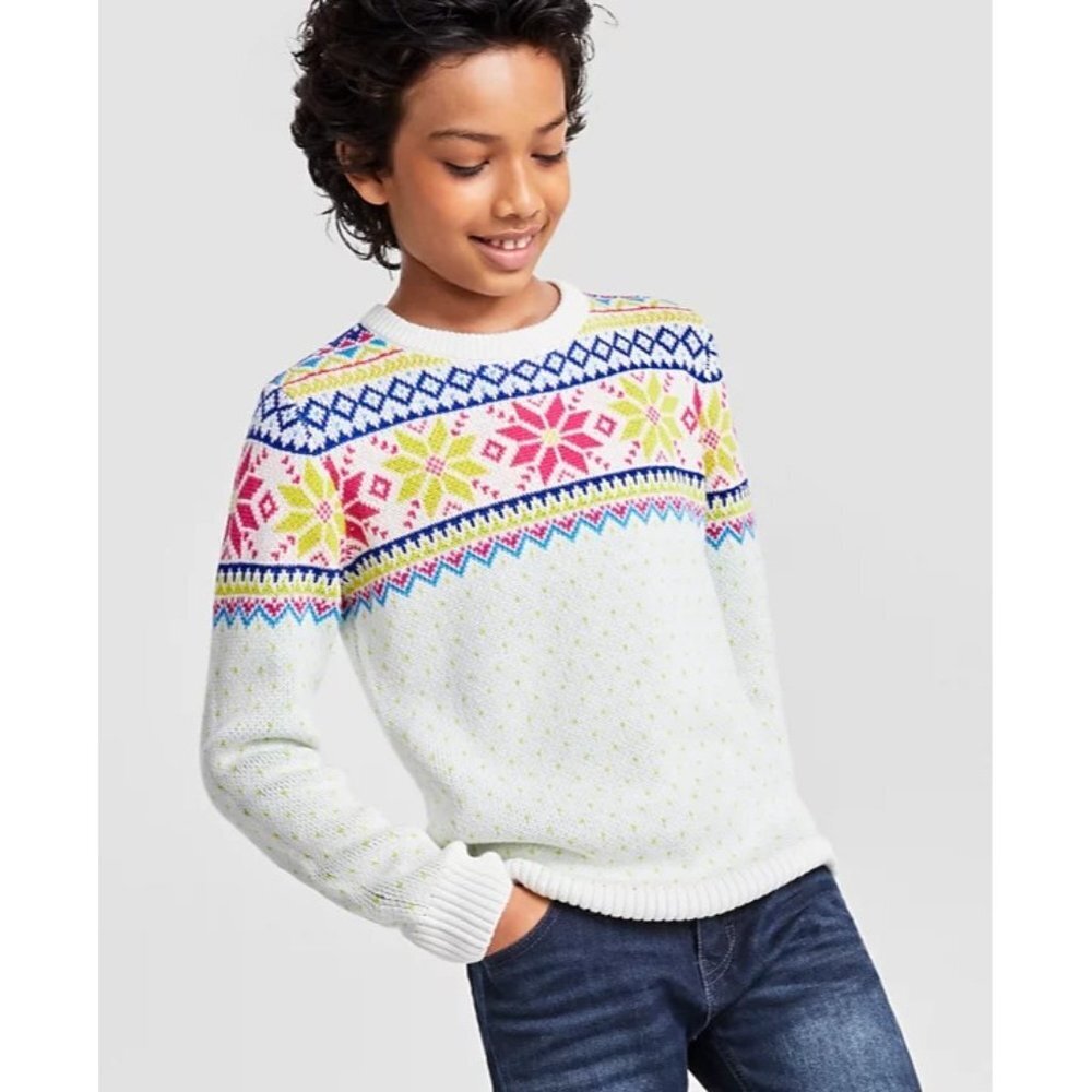 Holiday Lane Big Boys Small‎ Multi-Color Fair Isle Sweater Lime Green $40 036